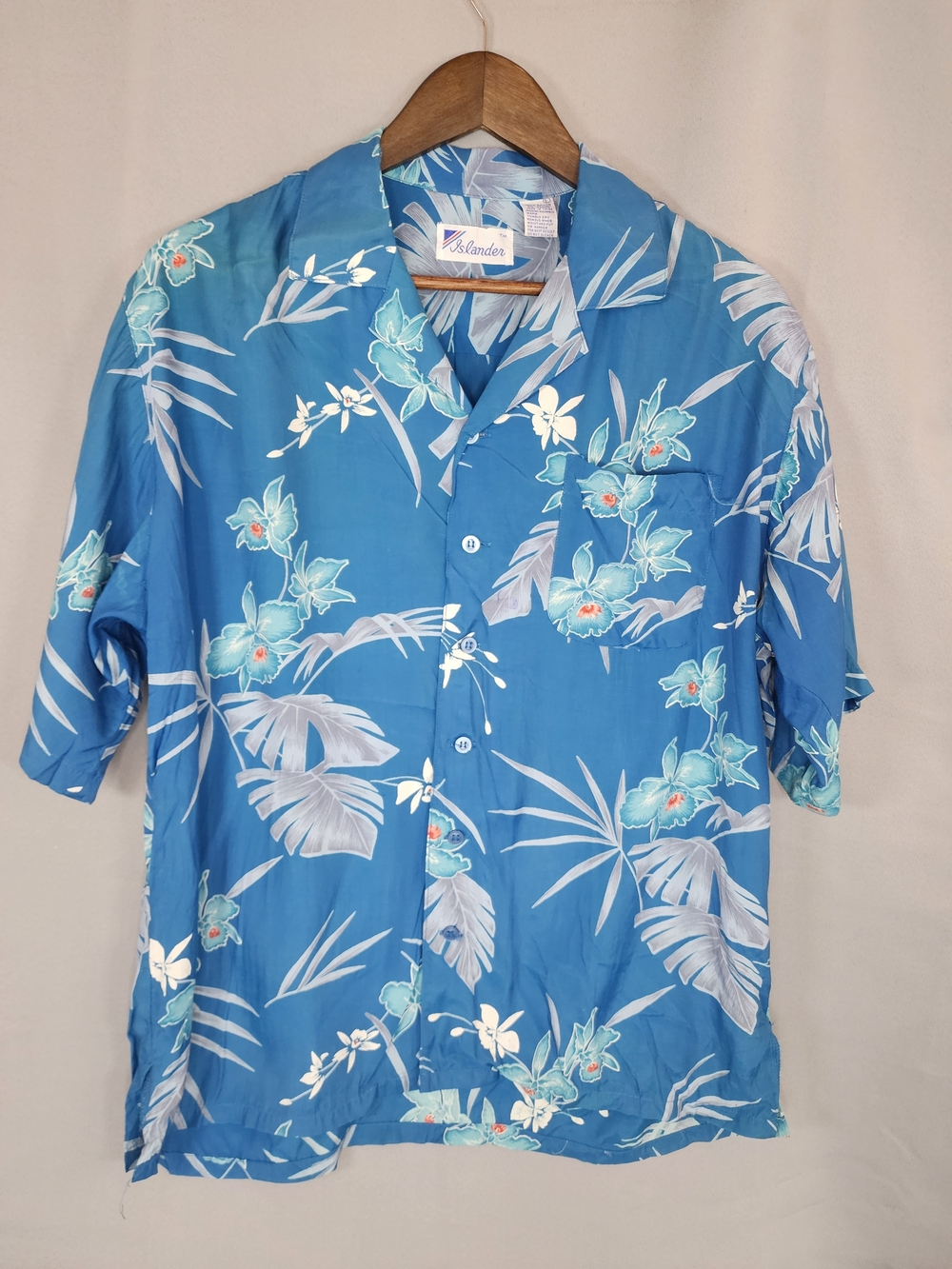 Vintage Islander Teal-Blue Floral Camp Shirt